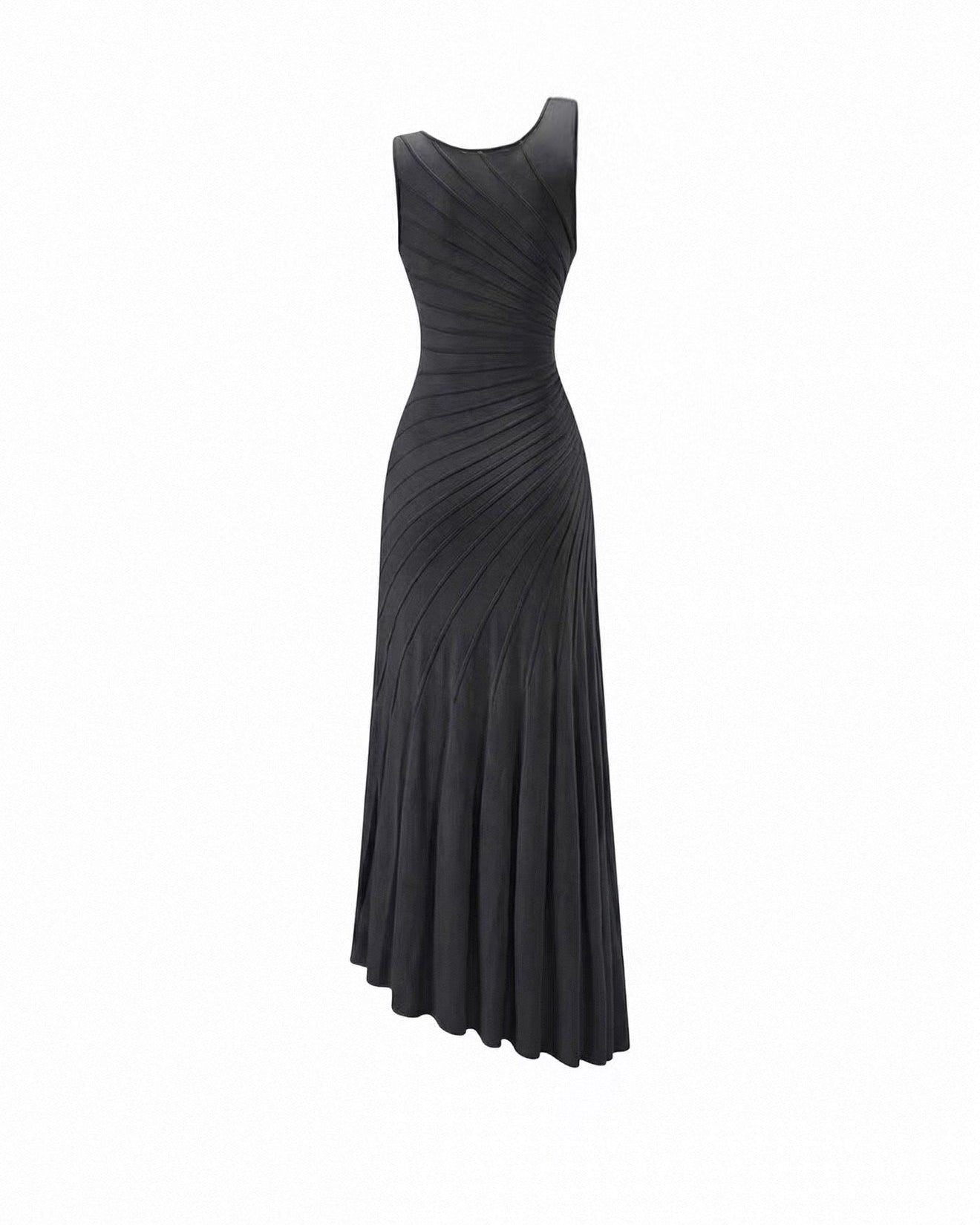 Black Asymmetric One-Shoulder Ruched Maxi Dress detail image