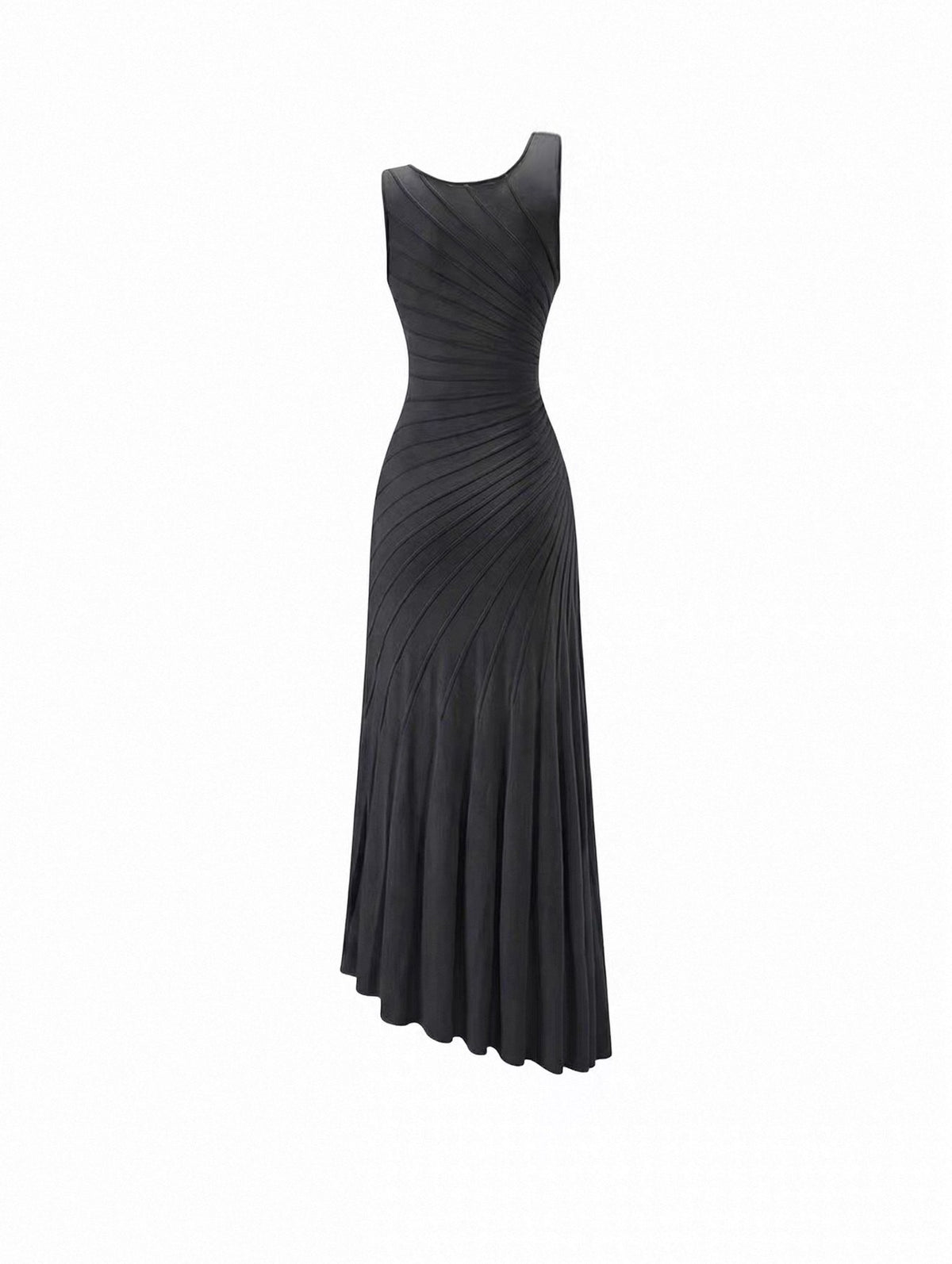 Black Asymmetric One-Shoulder Ruched Maxi Dress