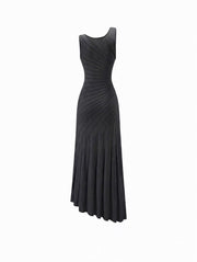 Black Asymmetric One-Shoulder Ruched Maxi Dress