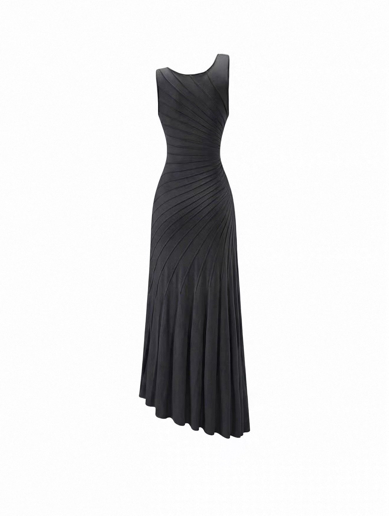 Black Asymmetric One-Shoulder Ruched Maxi Dress detail image