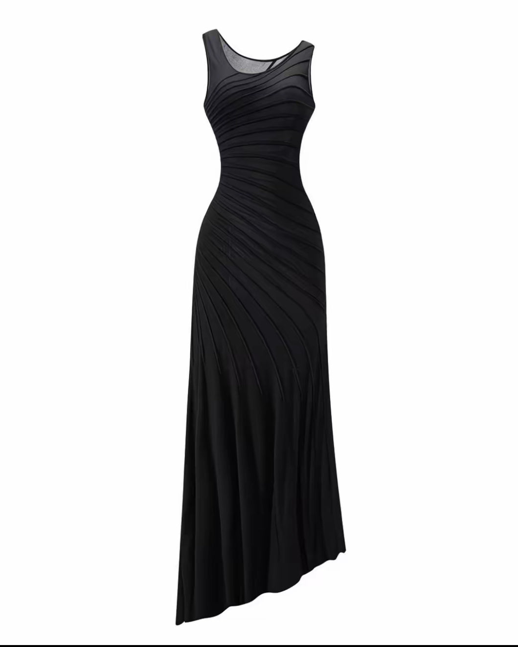 Black asymmetric one-shoulder ruched maxi dress front view